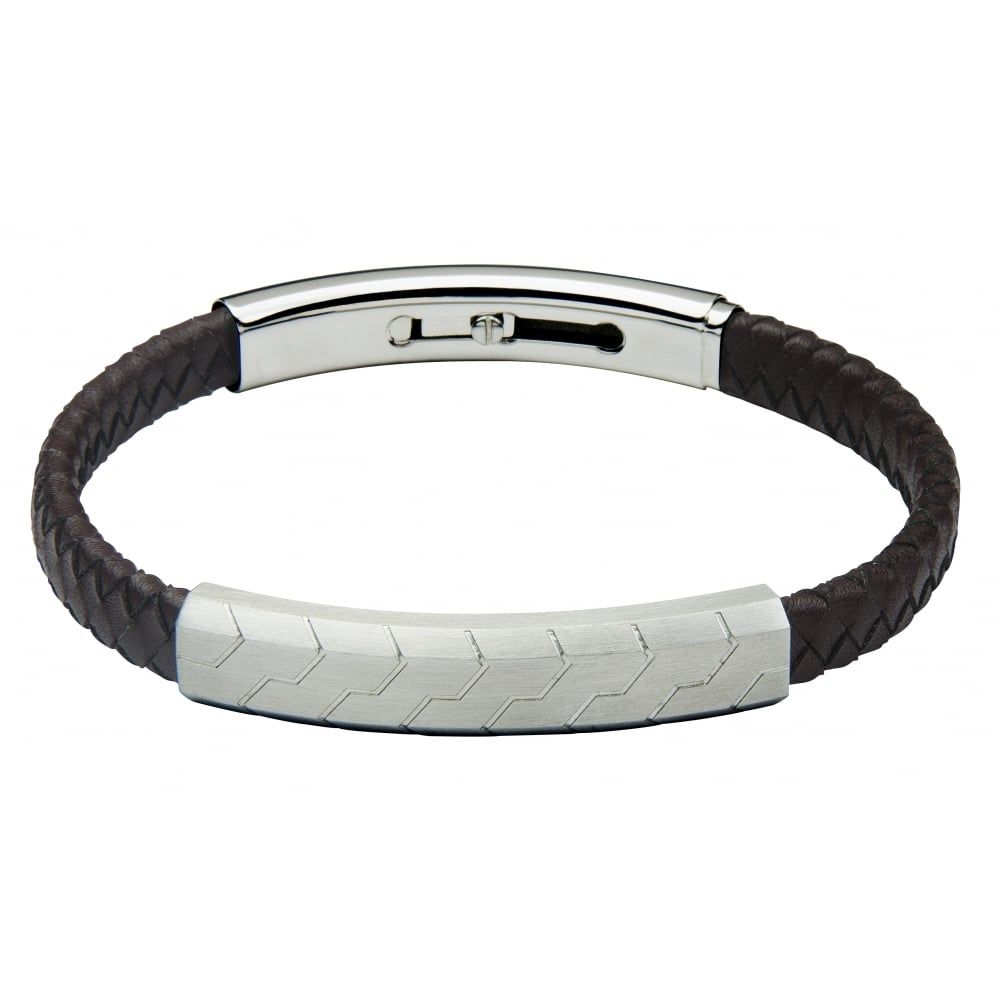 Black Leather Slimline Adjustable Gents Bracelet With Plain & Silver Finish Feature