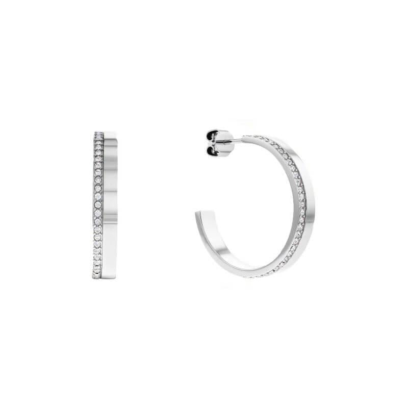 Stainless Steel Half Hoop Crystal Set Earrings