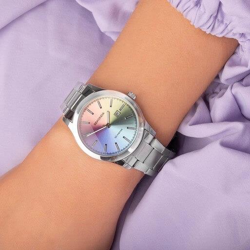 Taylor Rainbow Dial With Silver Case & SS Bracelet Strap Ladies Watch