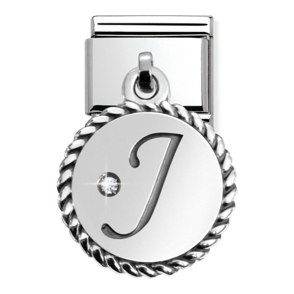 Classic Silver Hanging Letter J with CZ Stone