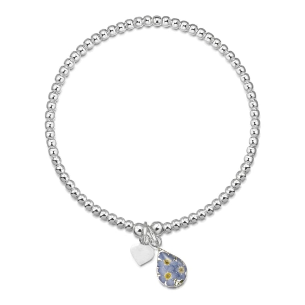 Silver Bead Bracelet - Single Strand - Forget me not