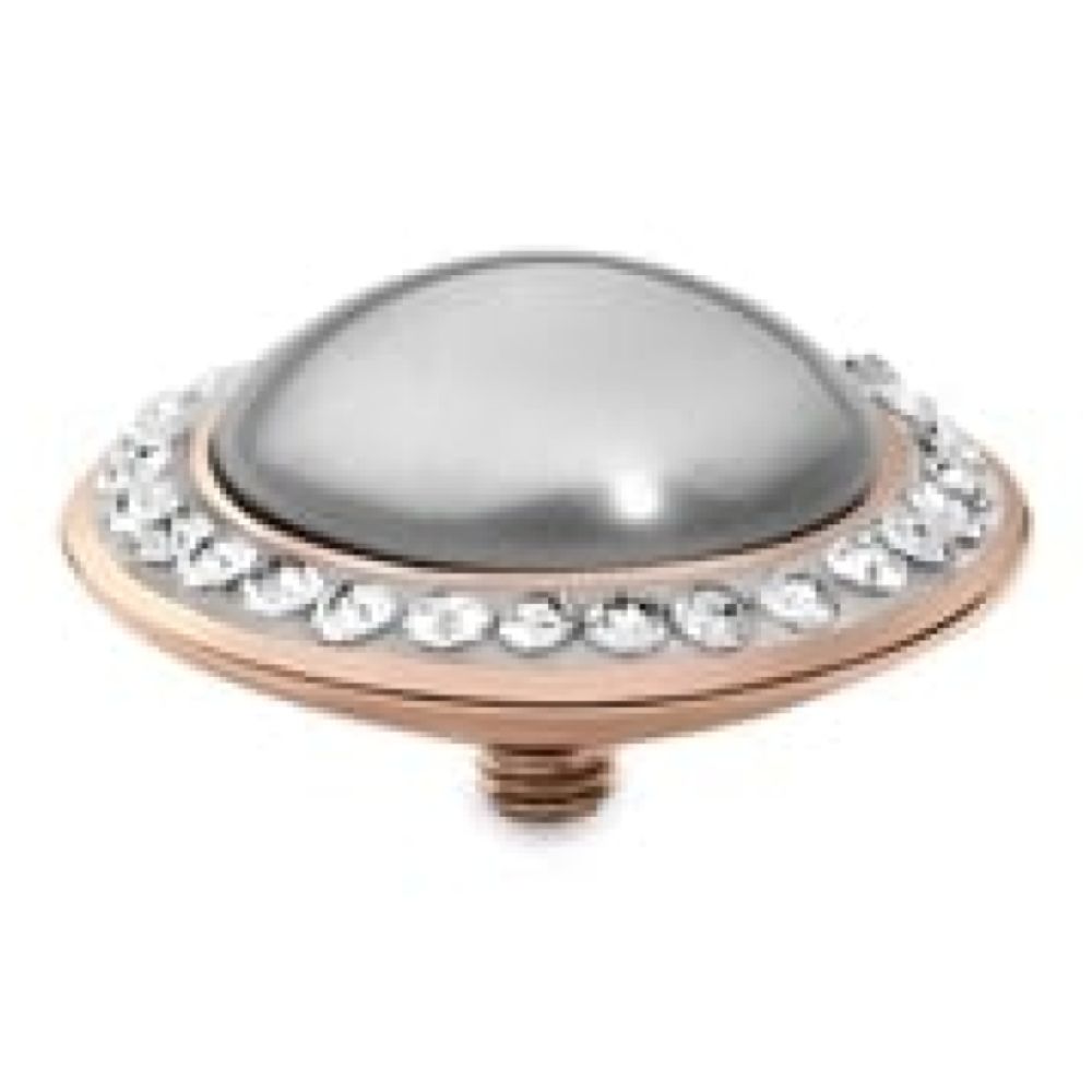 Famosa Tondo Deluxe 16mm Light Grey Pearl In Rose Gold Plated Ring Top