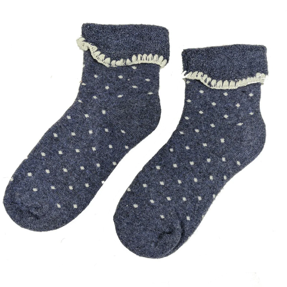 Blue With Cream Dots Cuff Socks