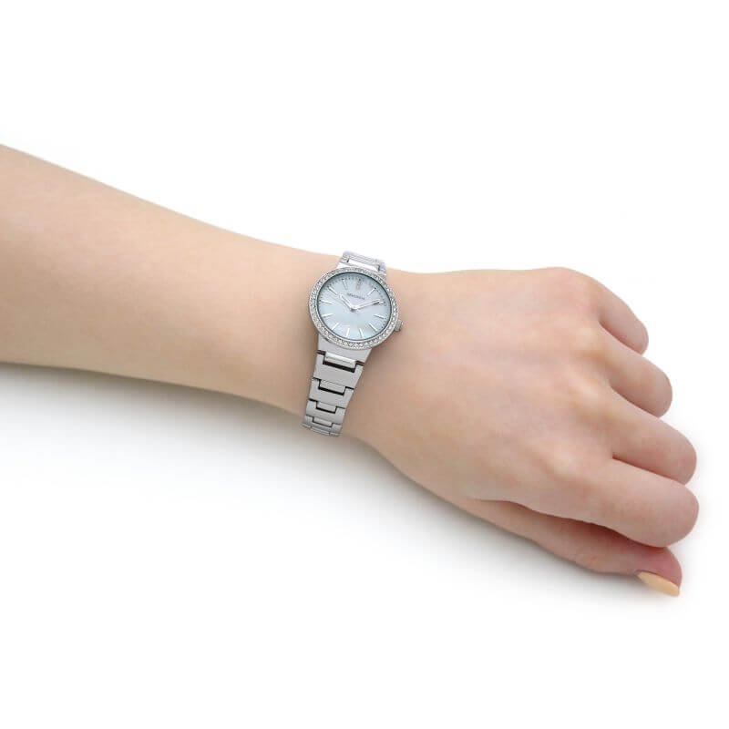 Stainless Steel Stone Set White Dial & Bracelet Strap Ladies Watch