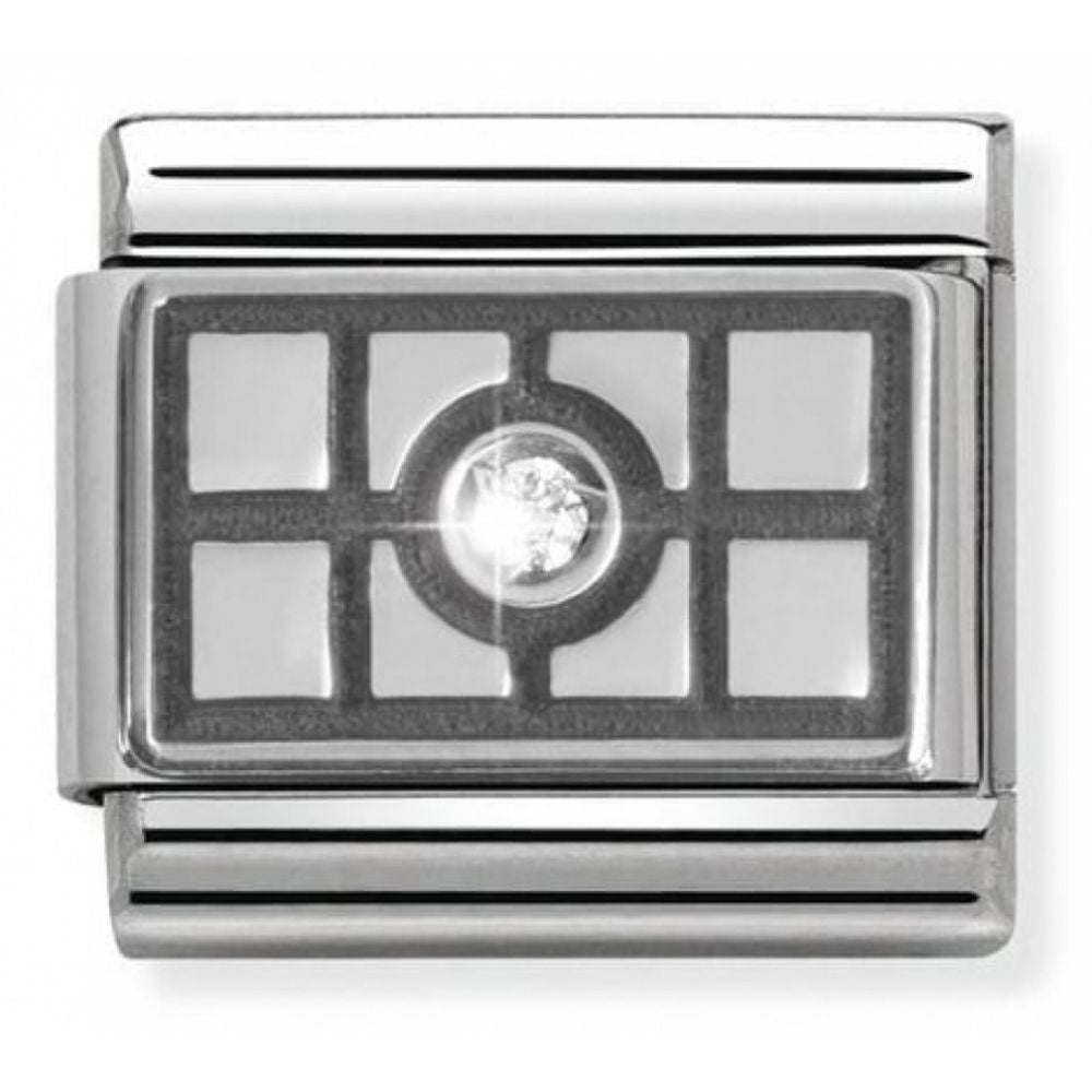 Classic Plate 4 Rectangles White Steel, Cub. Zircon & arg. 925 Charm