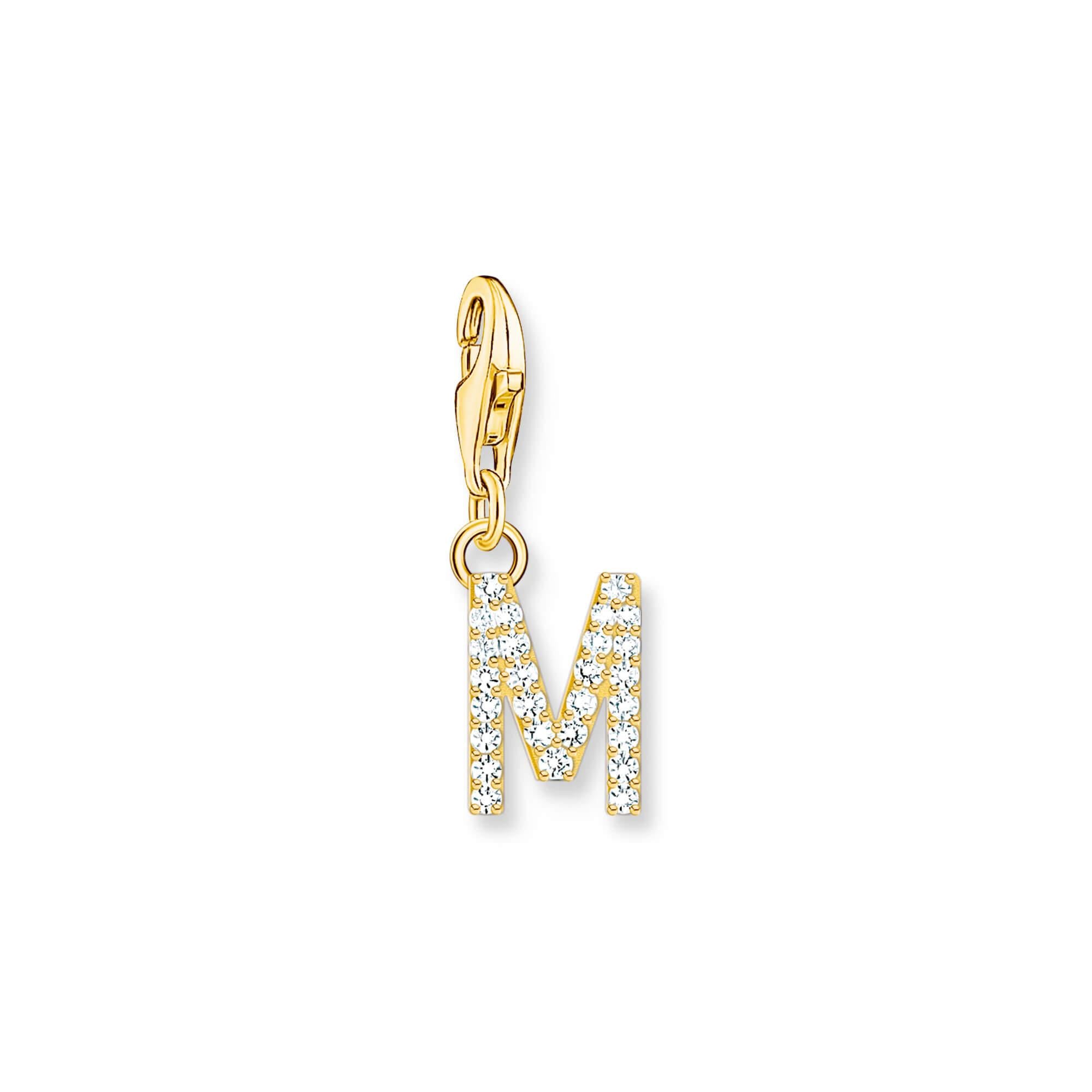 Gold Plated Sparkling letter M Charm Pendant