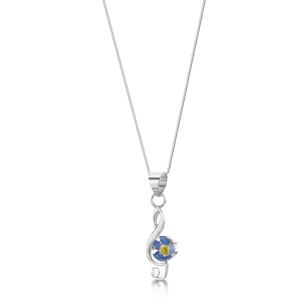 Silver Pendant - Forget me not - Small Treble Clef