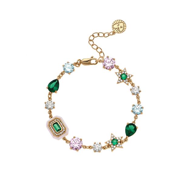 Celeste Cluster Bracelet In Blush Pink Enamel, Ice Blue & Emerald Green