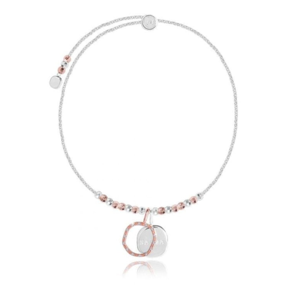 CACI - KARMA - Silver Chain With Rose Gold Pave Charm And Silver Stamped Charm - Bracelet