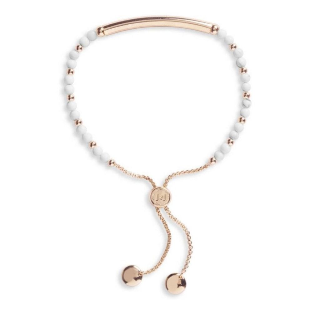 Signature Stones - Karma Engraved Yellow Gold Bar With Howlite Stones- Bracelet