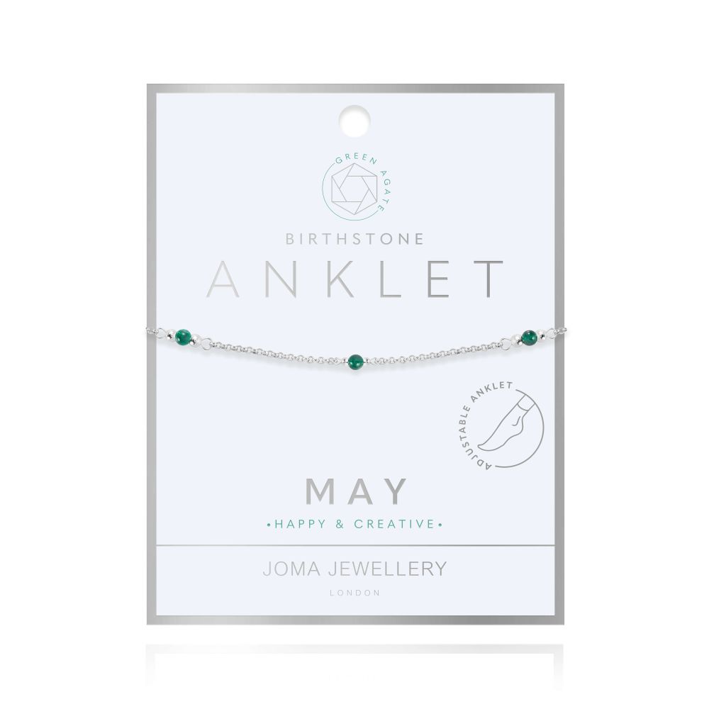 Anklet | Birthstone May Green Agate | Silver | 26cm Adjustable