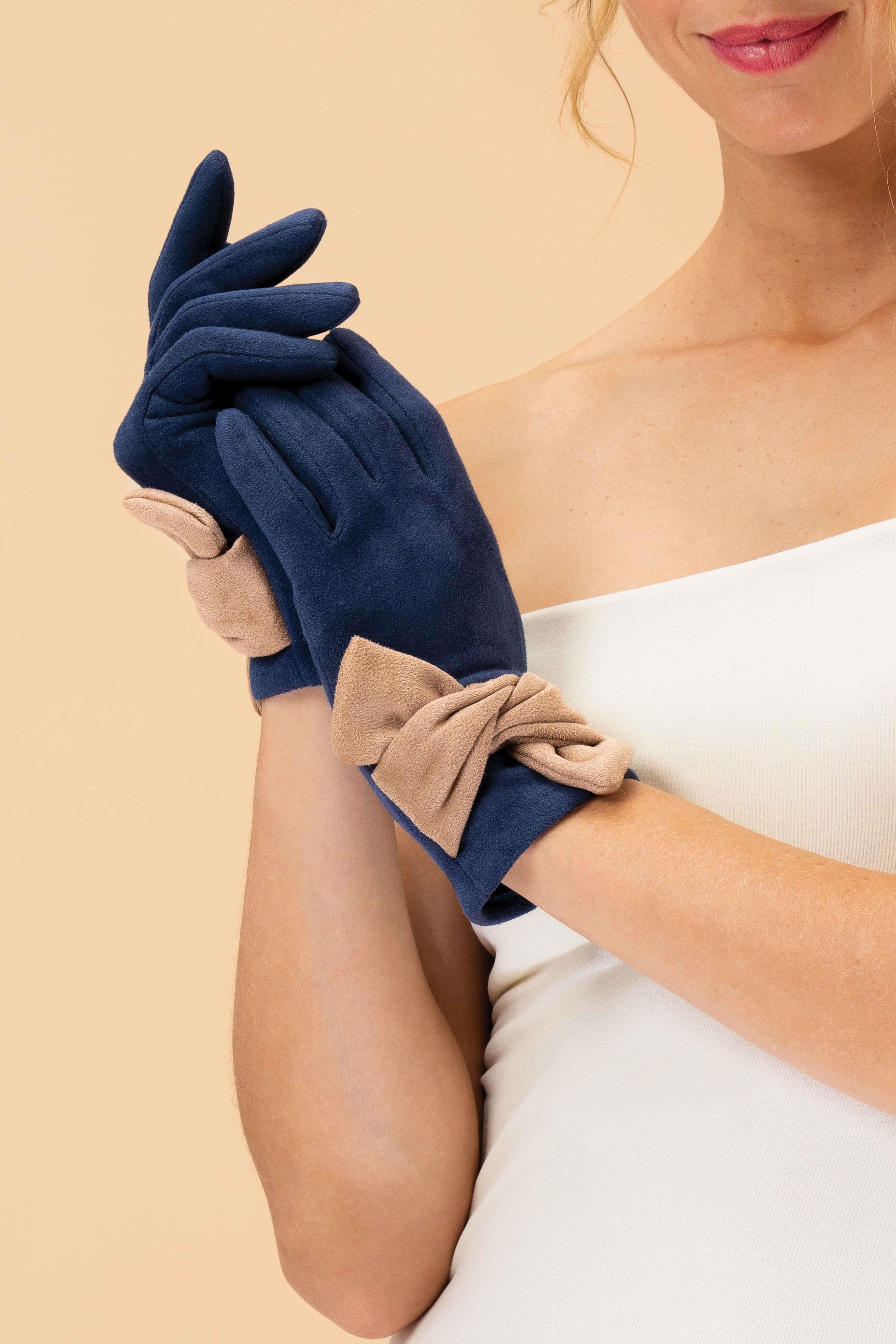 Henrietta Faux Suede Gloves - Navy/Taupe