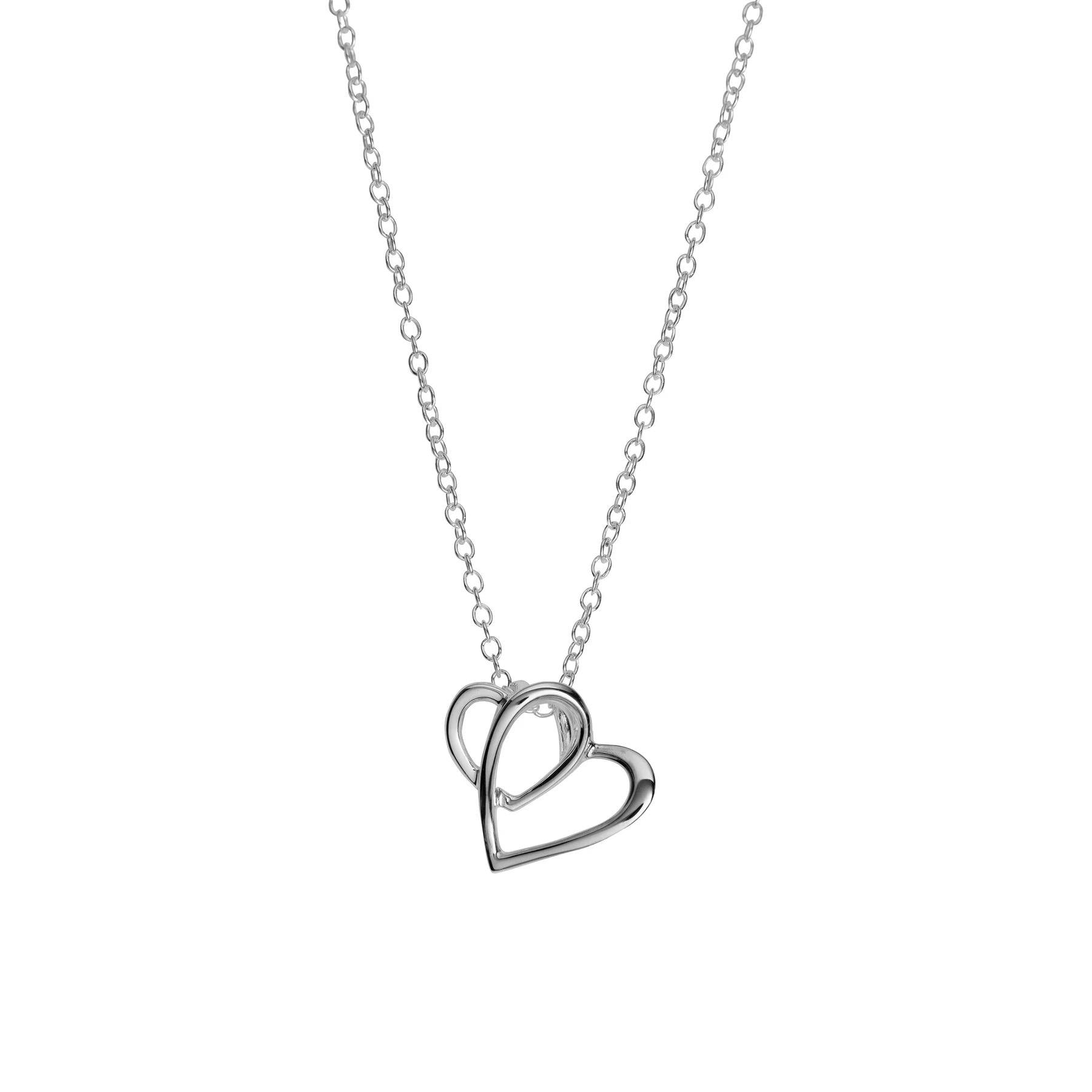 3D Silver Hearts Pendant Necklace