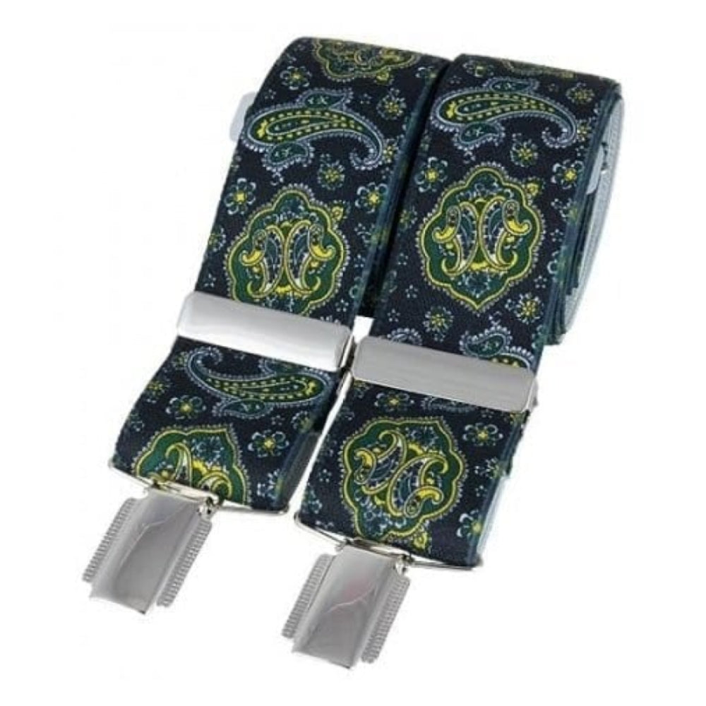 Black 35mm Braces With Green & Yellow Paisley Pattern