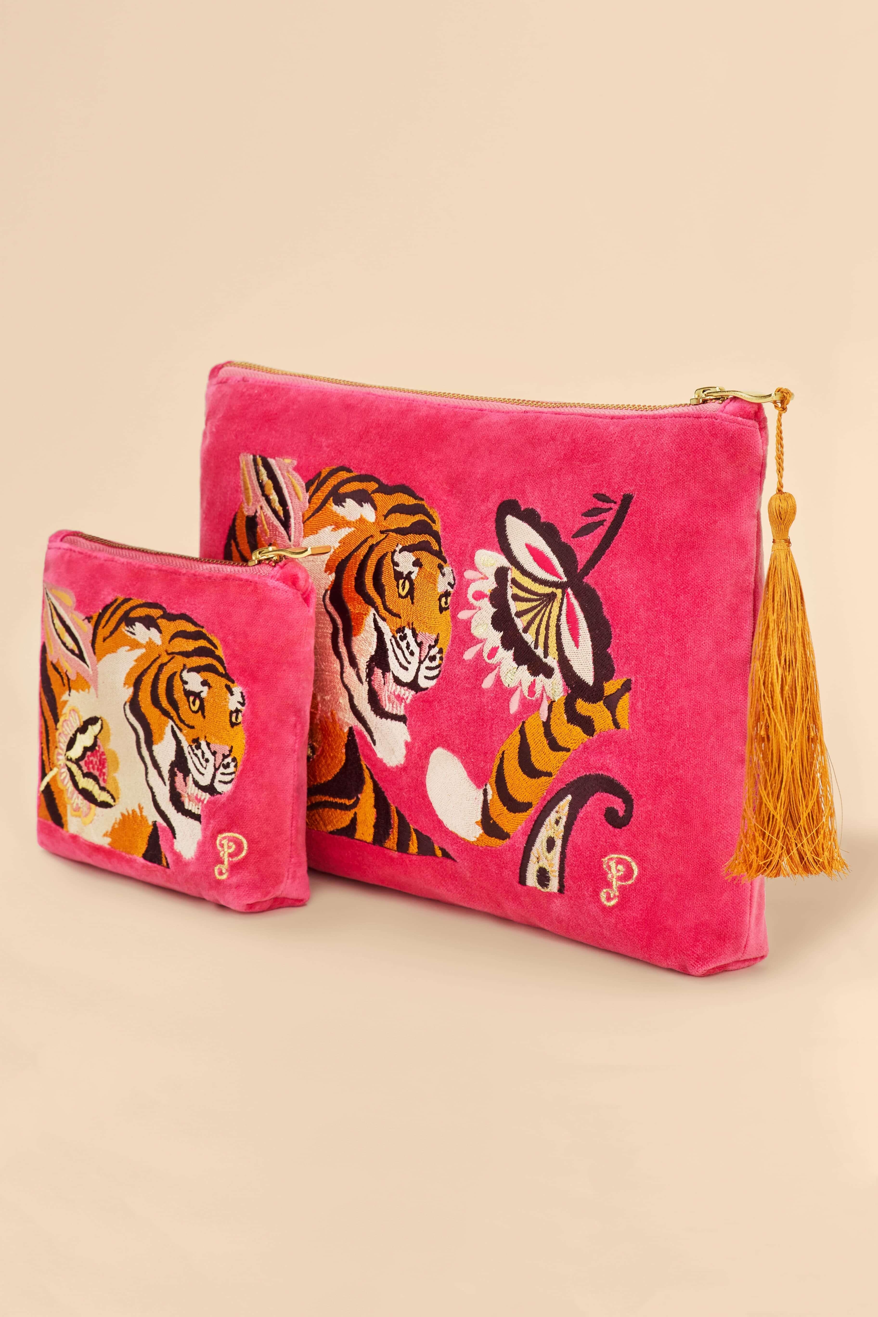 Velvet Embroidered Mini Pouch - Thrill of the Tiger