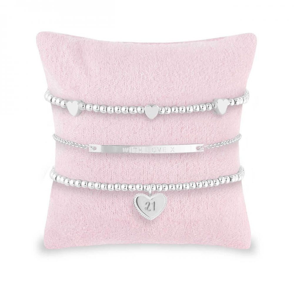 Occasion Gift Box | Happy 21st Birthday | Silver | Bracelets | X2 Bracelet 17.5cm Stretch X1 Bracelet 20cm