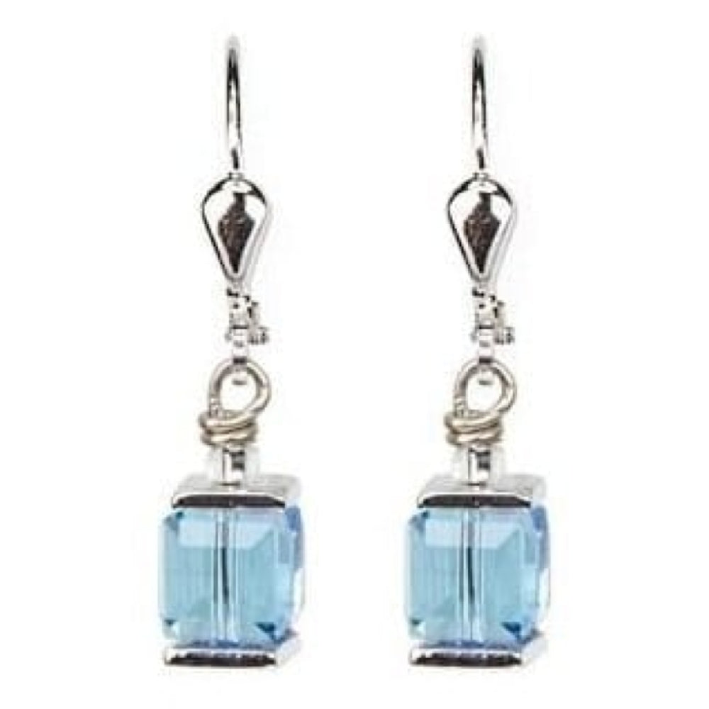 Ladies Light Blue Swarovski Elements Set In White-Bronze Alloyed Steel Earrings