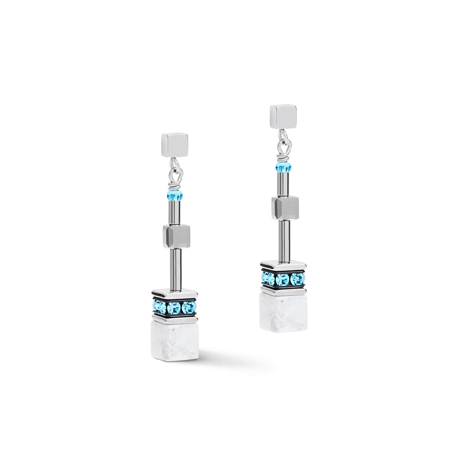 Medium Aqua-White Geo Cube Earrings With Stickpin