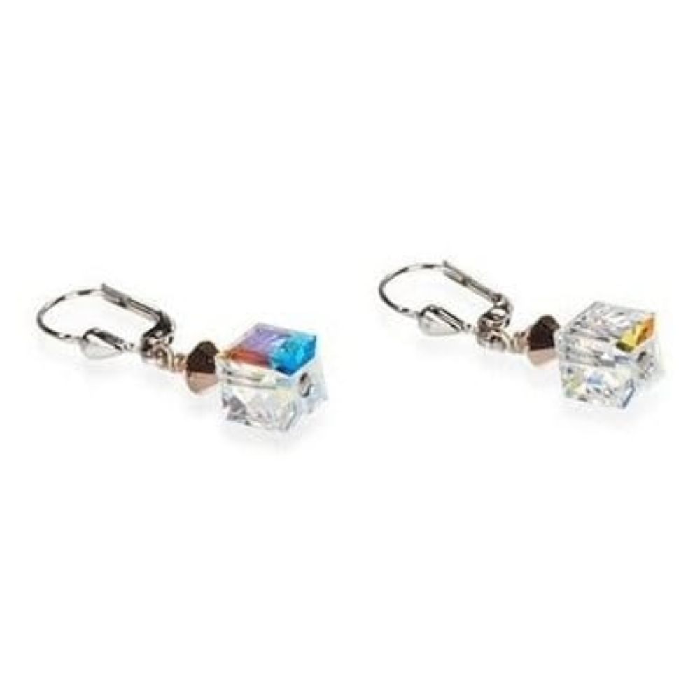 Ladies Swarovski Elements Drop Faceted Cube Earrings