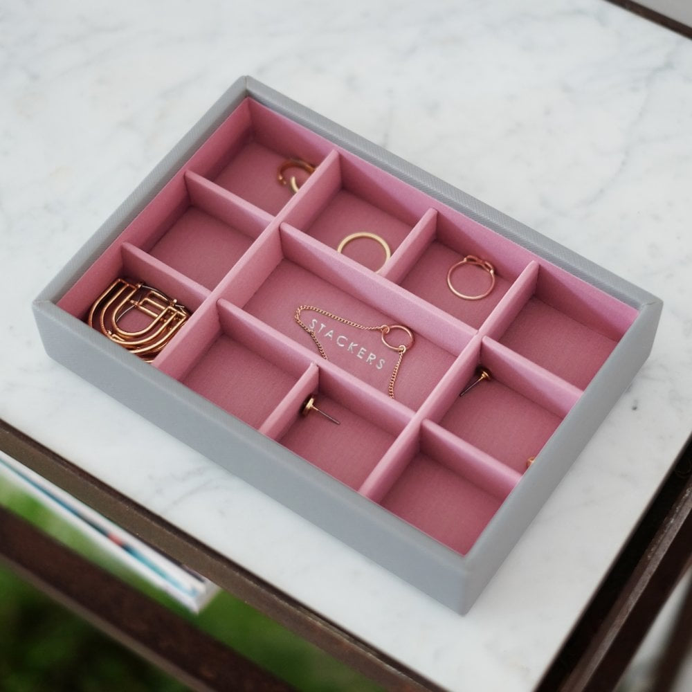 Dove Grey Mini 11 Section Stackers Antique Rose Lining