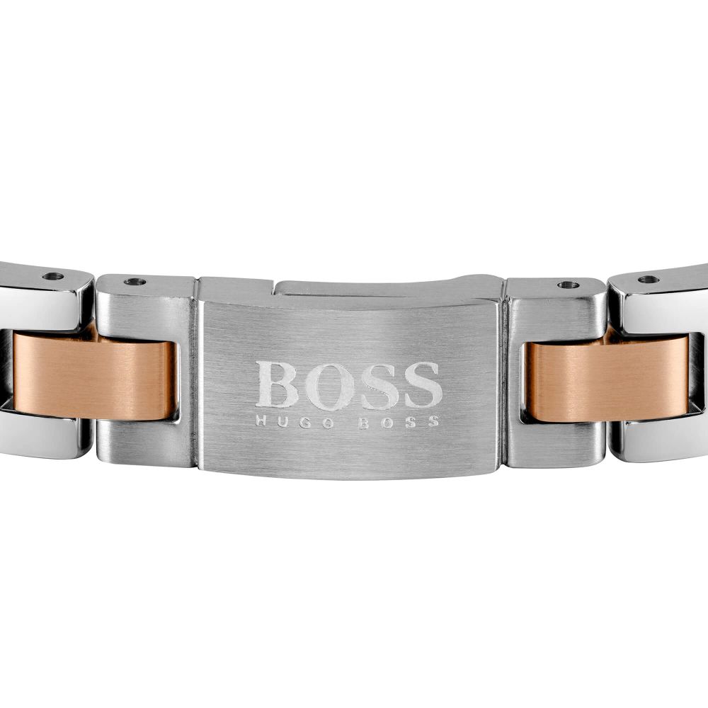 Essentials Two Tone Rose Gold Link Gents Bracelet