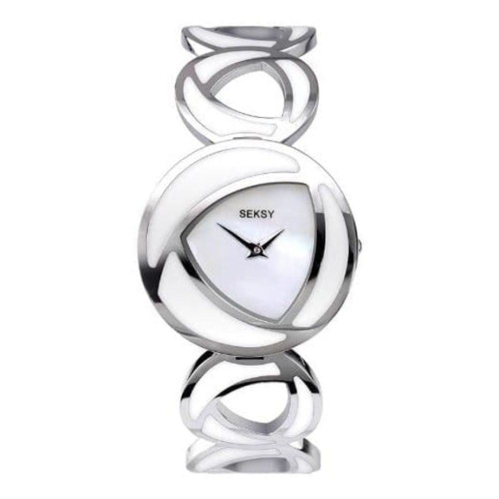 Ladies White Stainless Steel Enamel Bracelet Watch