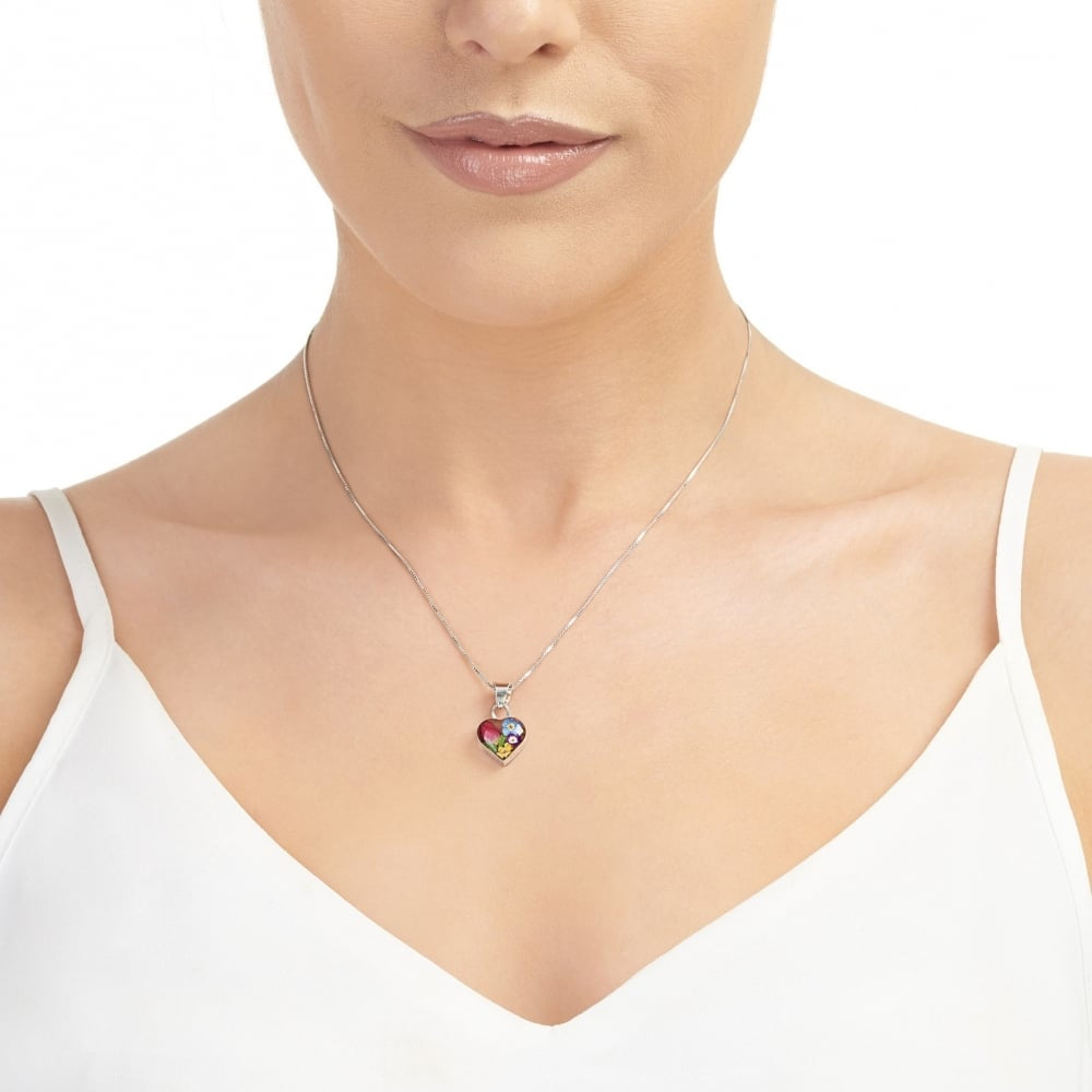 Silver Pendant - Mixed Flowers - Extra Small heart