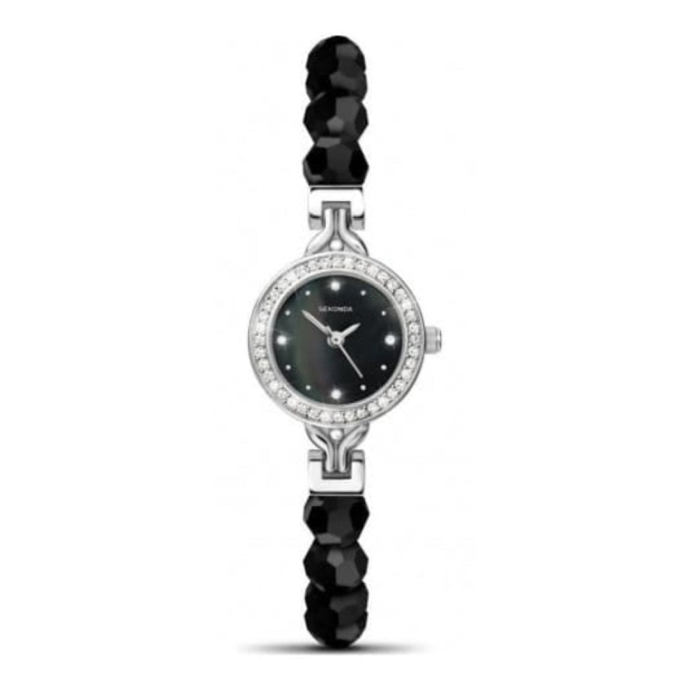 Ladies Crystalla Black Faceted Bead Bracelet Watch