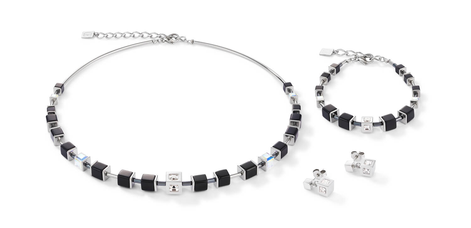 Stainless Steel & Crystal Black-Silver Geo Cube Bracelet