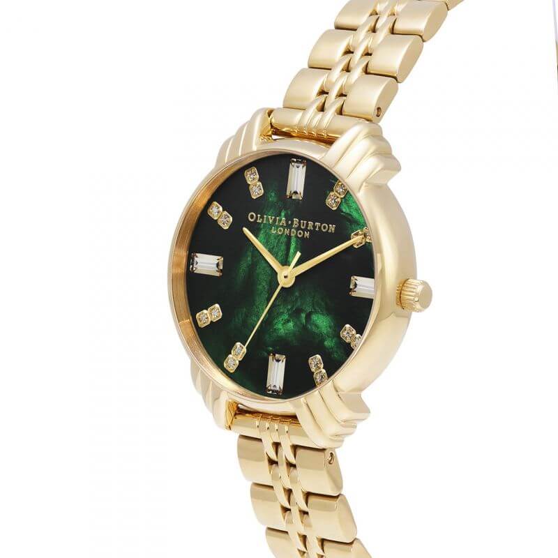 Art Deco Emerald & Gold Baguette Bracelet Watch