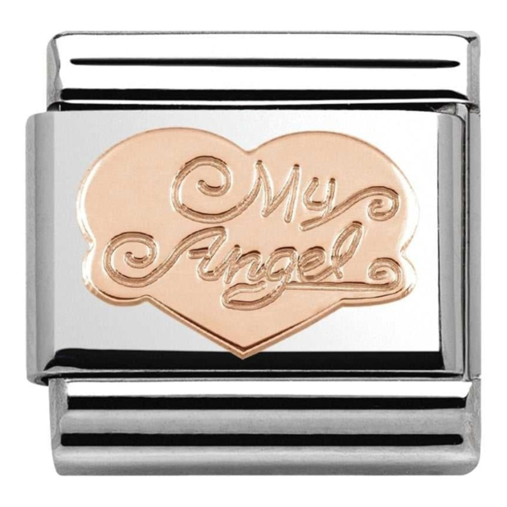 Classic Rose Gold Engraved 'My Angel' Heart Link