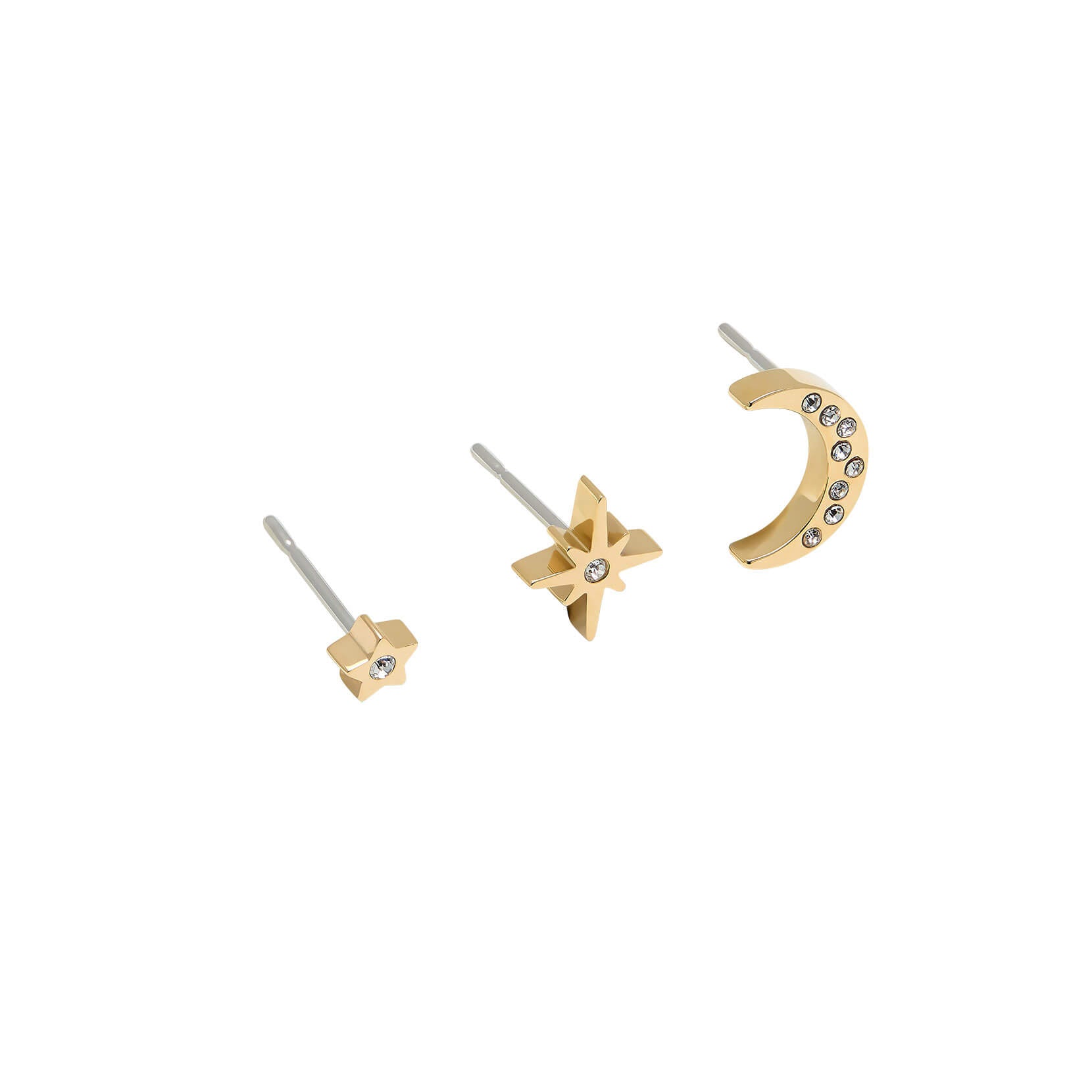 Celestial North Star & Moon Gold Stud Earrings Set