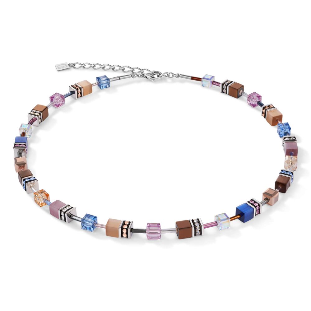 Blue-Brown-Lilac Geo Cube Necklace