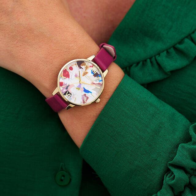 Pop Art Demi Dial, Orchid Eco Vegan & Pale Gold Mesh Watch Strap Gift Set