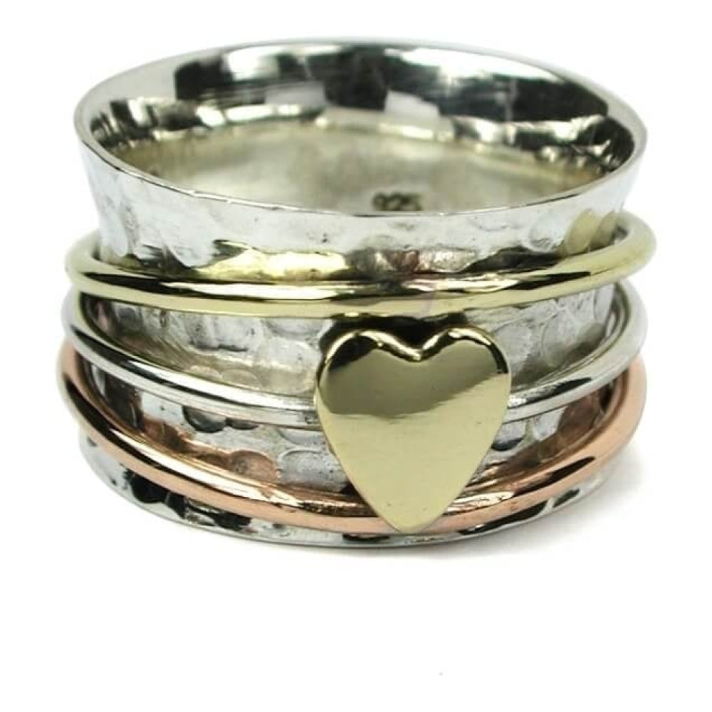 Spinning Ring With Single Golden Heart