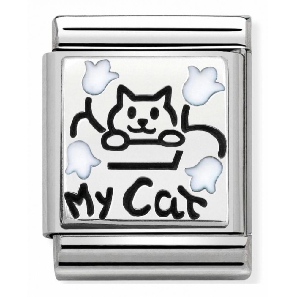 Composable Oxidised My Cat Stainless Steel, Enamel And Sterling Silver Big Charm