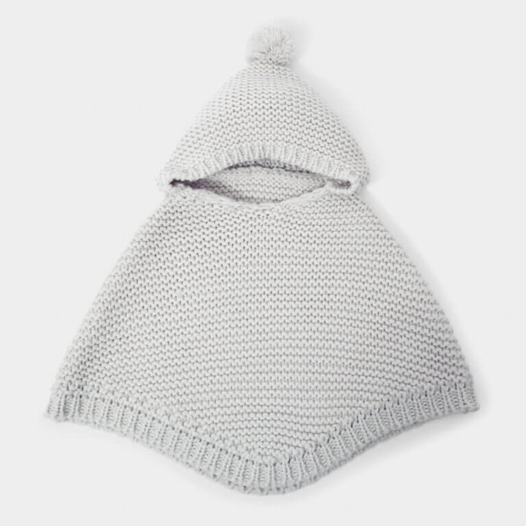 Baby Knitted Poncho | Grey | 25cm X 32cm X 2cm