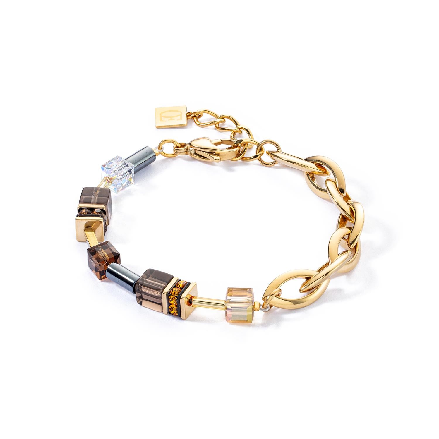 GeoCUBE Chunky Chain Gold Plated Brown Bracelet