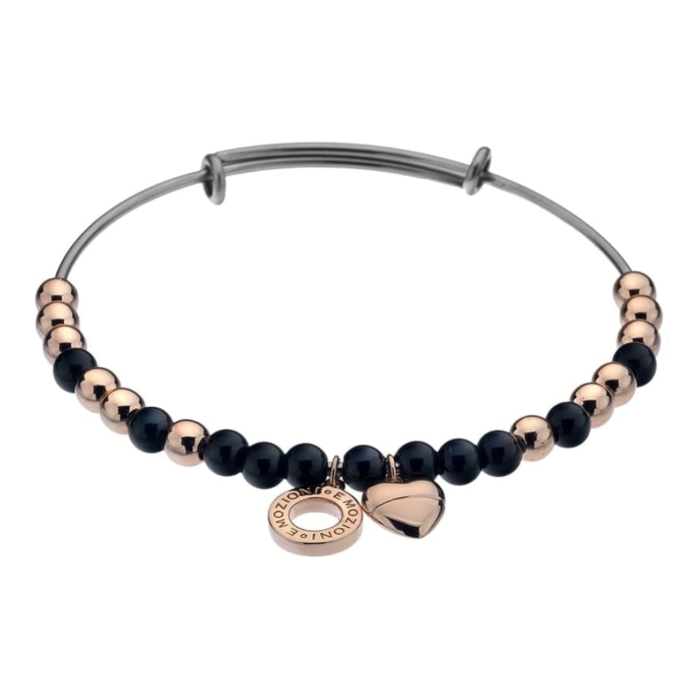 Emozioni Rose Gold Plate Bangle - Black - Large