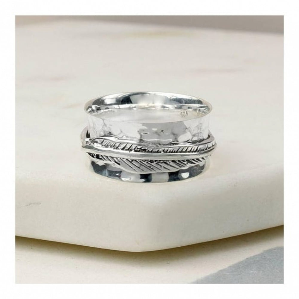 Silver Spinning Ring With Feather