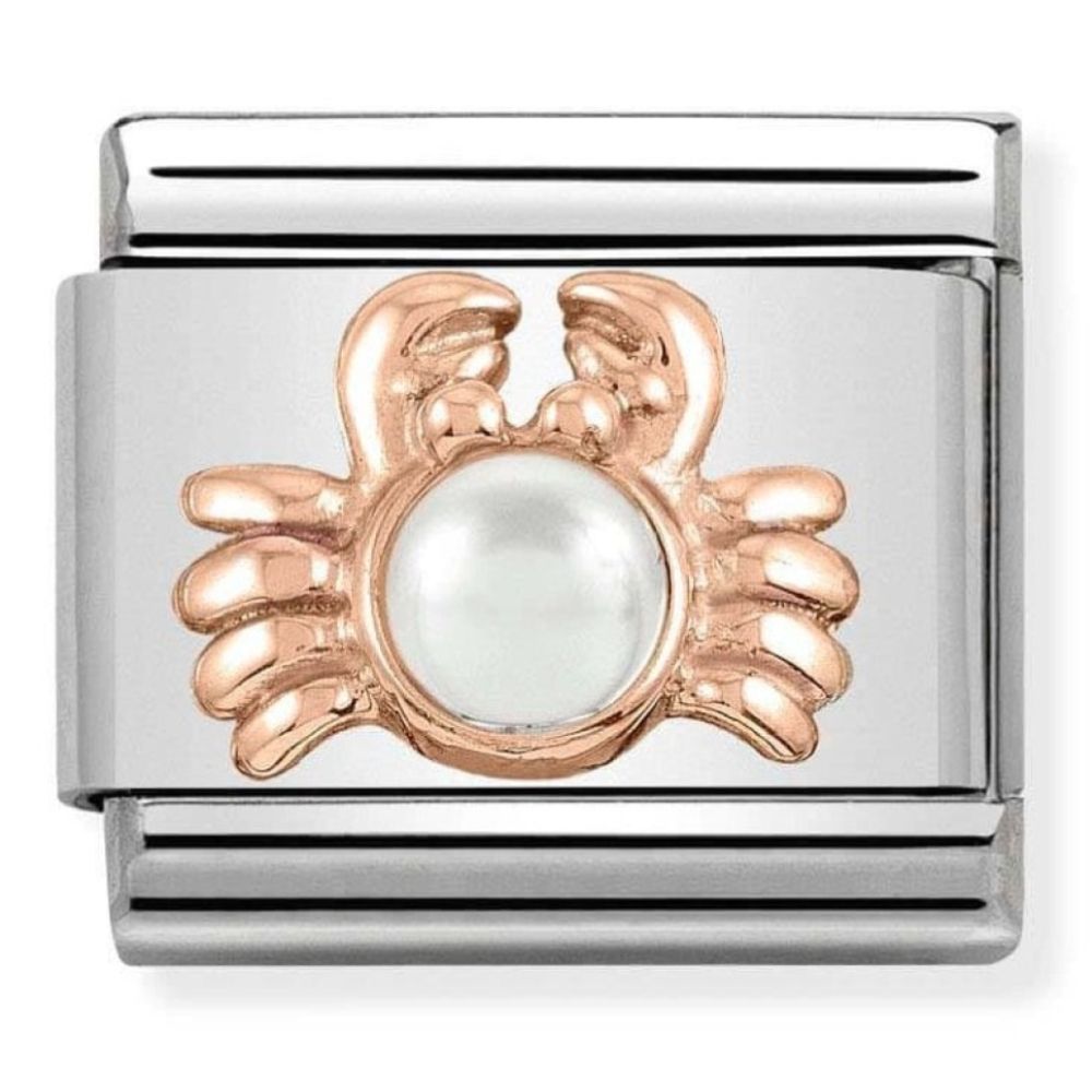 Composable Classic Steel, 9k Rose Gold Relief Crab with White Pearl Charm