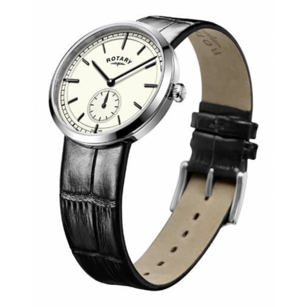 Stainless Steel Off White Dial & Leather Strap Gents Watch