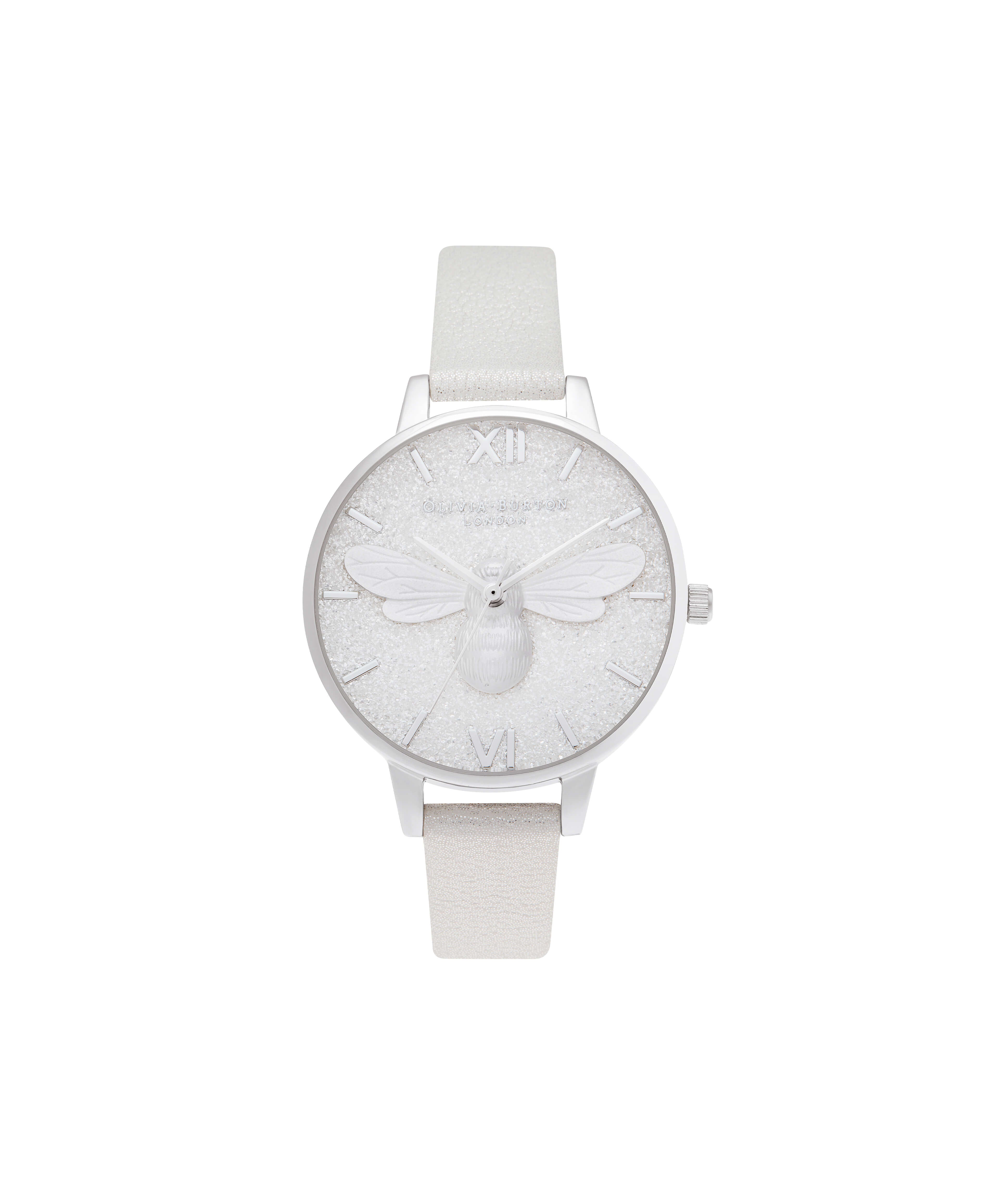 Glitter Demi Dial Pearl Lucky Bee & Silver Ladies Watch