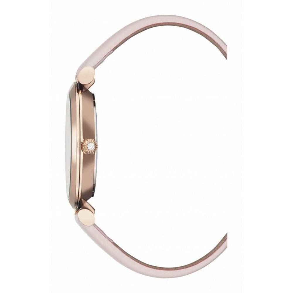 Rose Gold Plated Pink Leather Strap Ladies Wristwatch