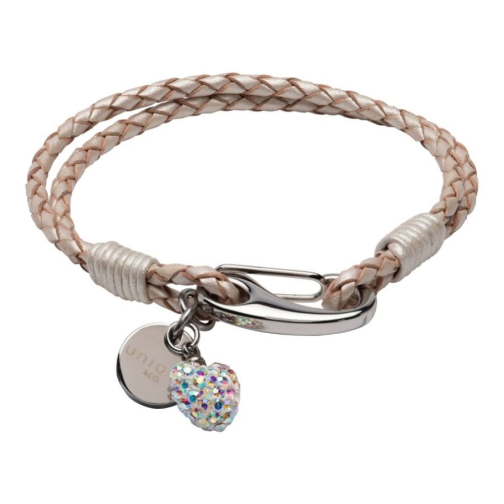 Pearl Leather Bracelet with Steel Shrimp Clasp - Abalone Crystals