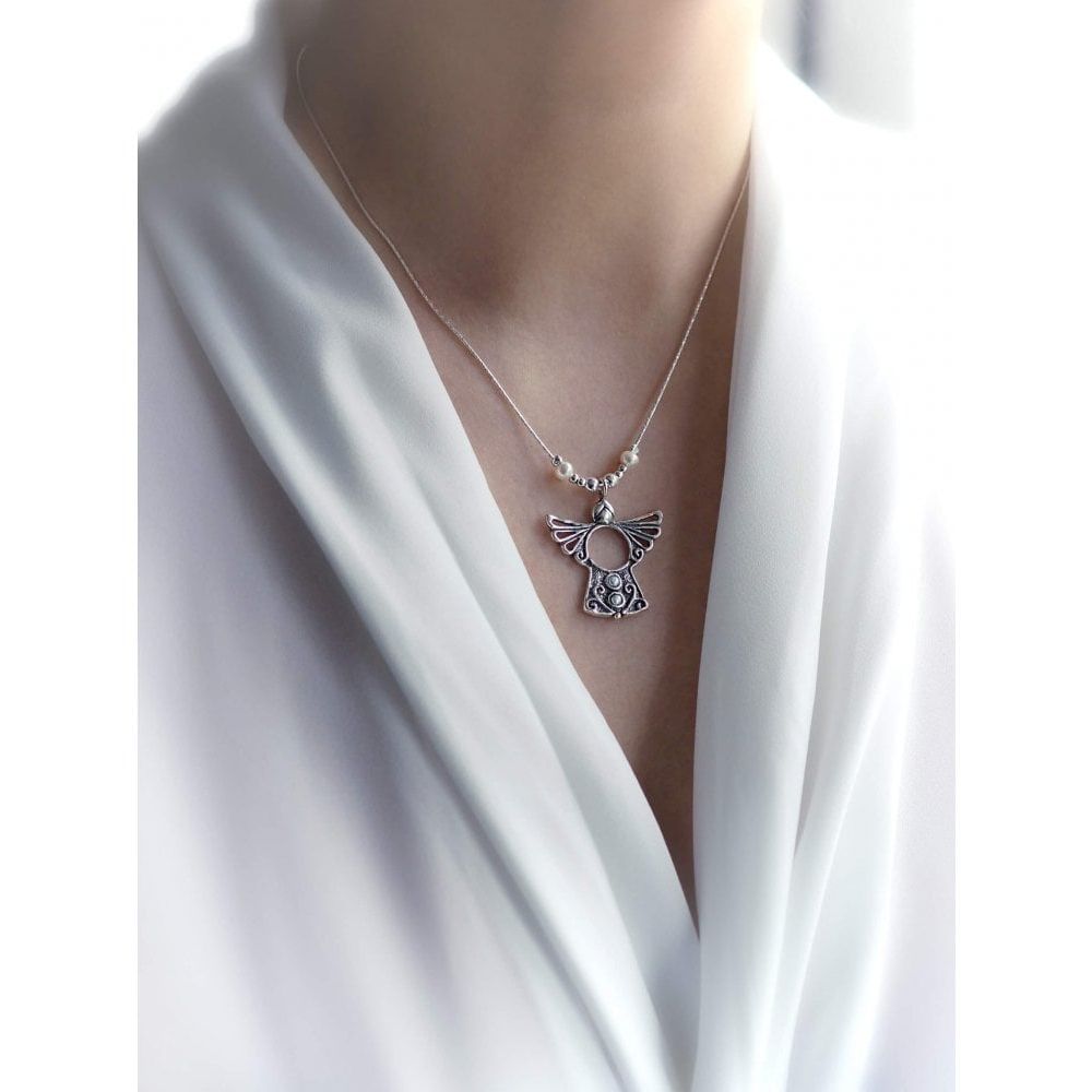Necklace- Guardian Angel Pendant With Pearl