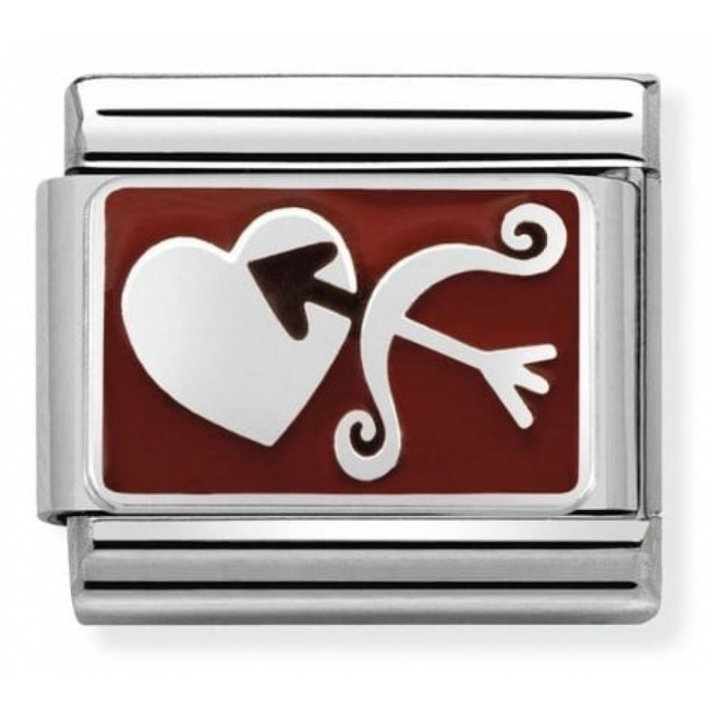 Classic Heart With Bow & Arrow In Stainless Steel, Enamel & Silver 925 Charm