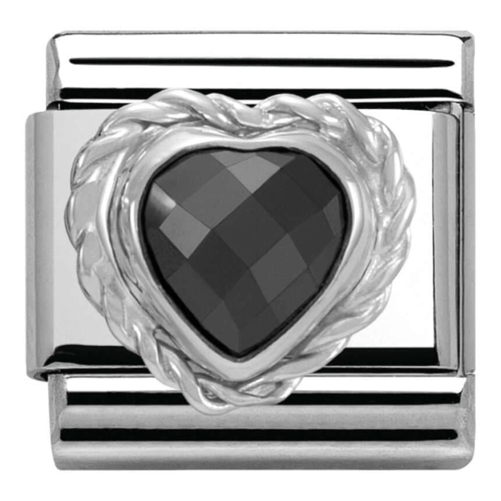 Classic Silver Set Heart Black CZ Link