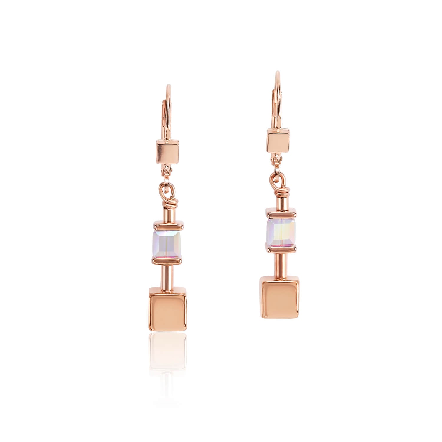 Black-white Geo Cube & Rose Gold Plated Chain Earrings