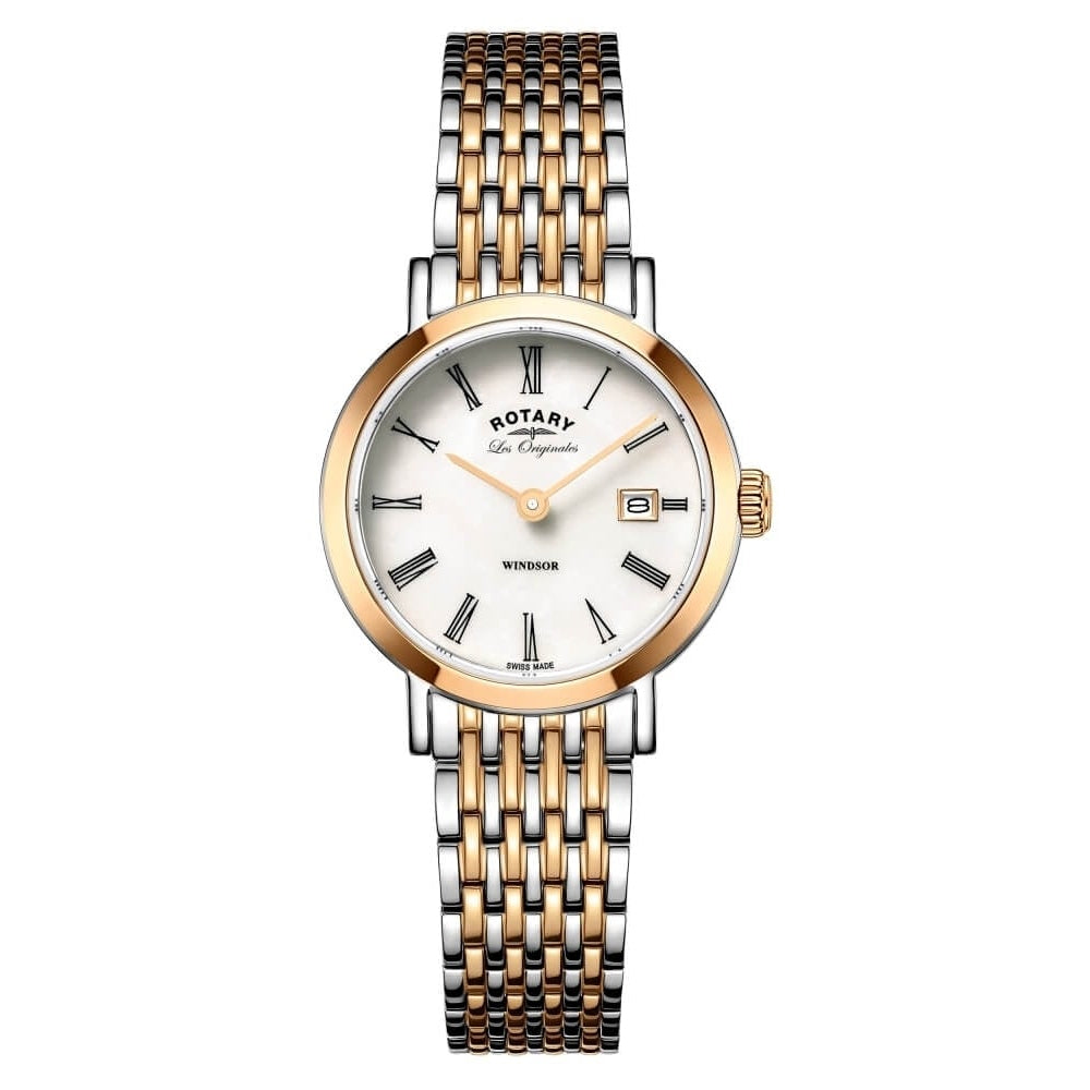 Rose Gold Plated Stainless Steel Date Window Ladies Wristwatch